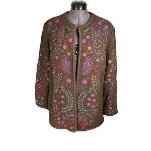 sweater coat embroidered Linea by Louis Dellolio brown purple
